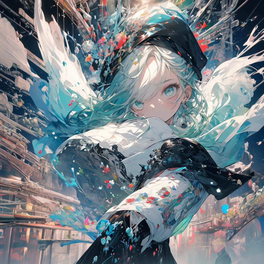 dancegirl,wearingcap,White jacket,high quality,high resolution,1girl,masterpiece,fullbody,8k,darkgreenhair,solo