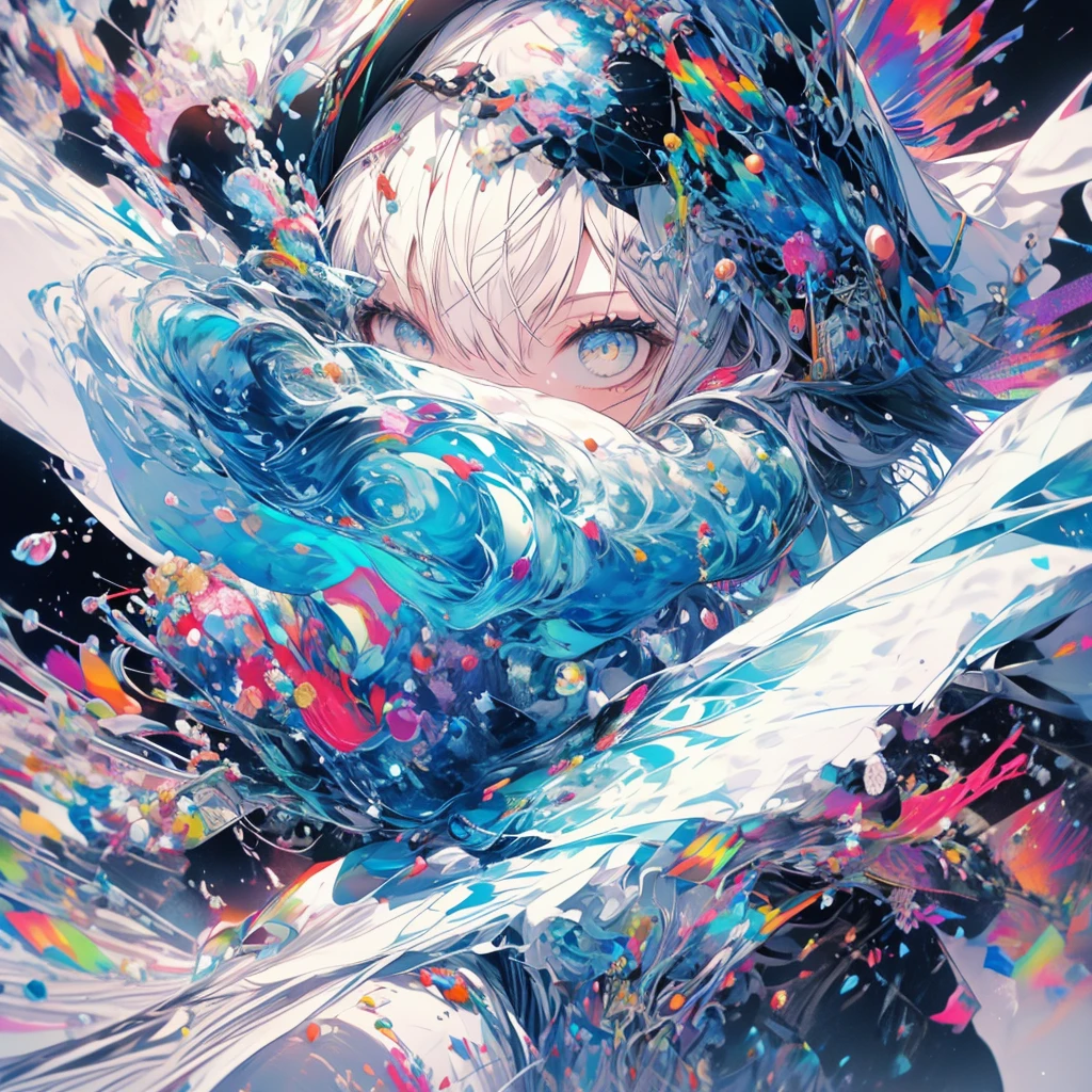 dancegirl,wearingcap,White jacket,high quality,high resolution,1girl,masterpiece,fullbody,8k,rainbowhair,solo