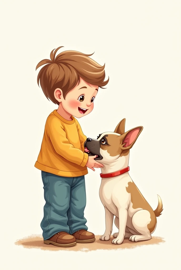 Simple illustration of a boy with a French bulldog