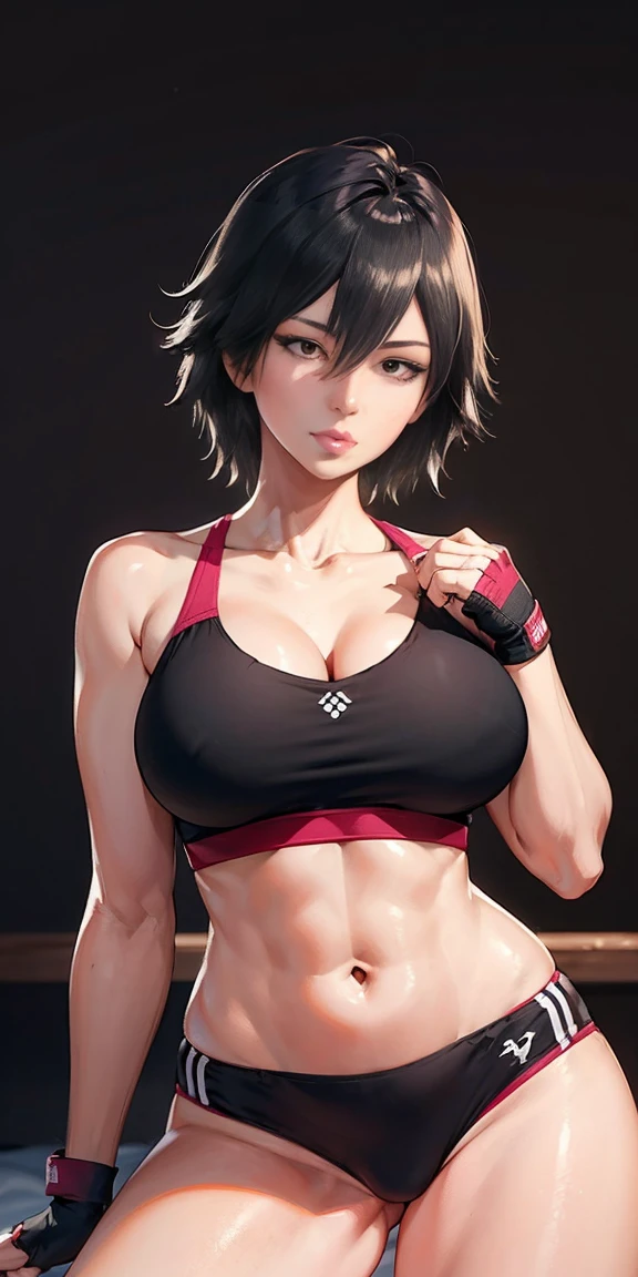 (cowboy shot),  sfw,  (masterpiece), (best quality:1.0), (ultra highres:1.0), detailed eyes,
BREAK
MitsukiMHA, mature female, dynamic pose
wmma, fingerless gloves, sports bra
BREAK
(gorgeous view)