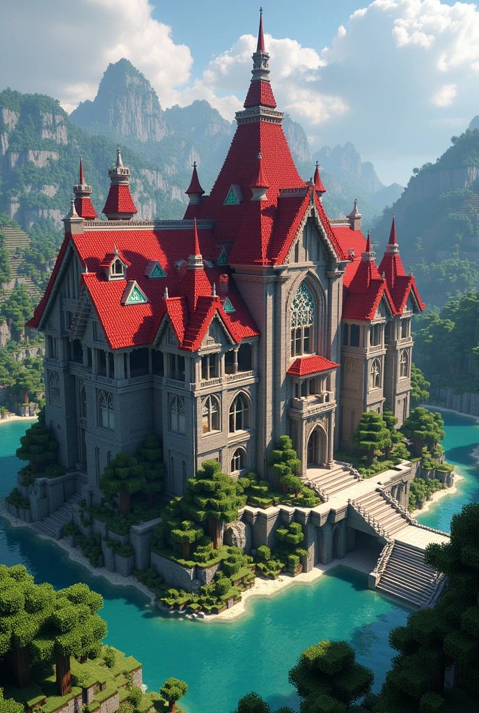 High elven Minecraft mega base red roof