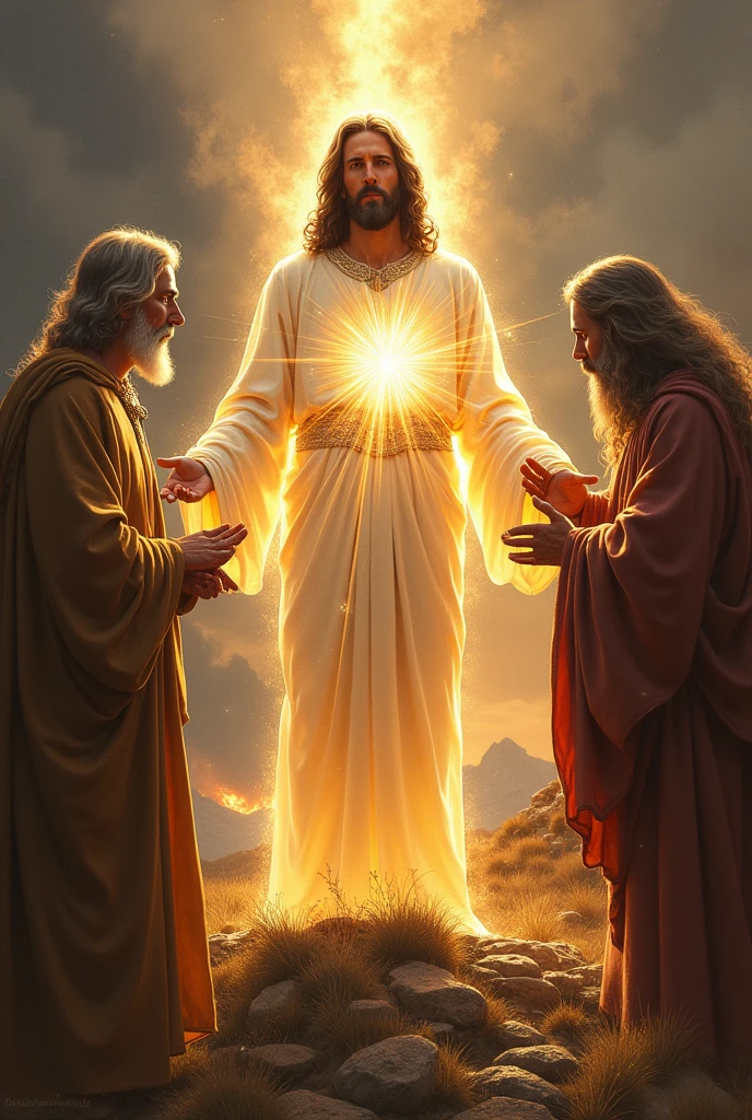 Transfiguration of Jesus along with Moses's burning bush in the back
