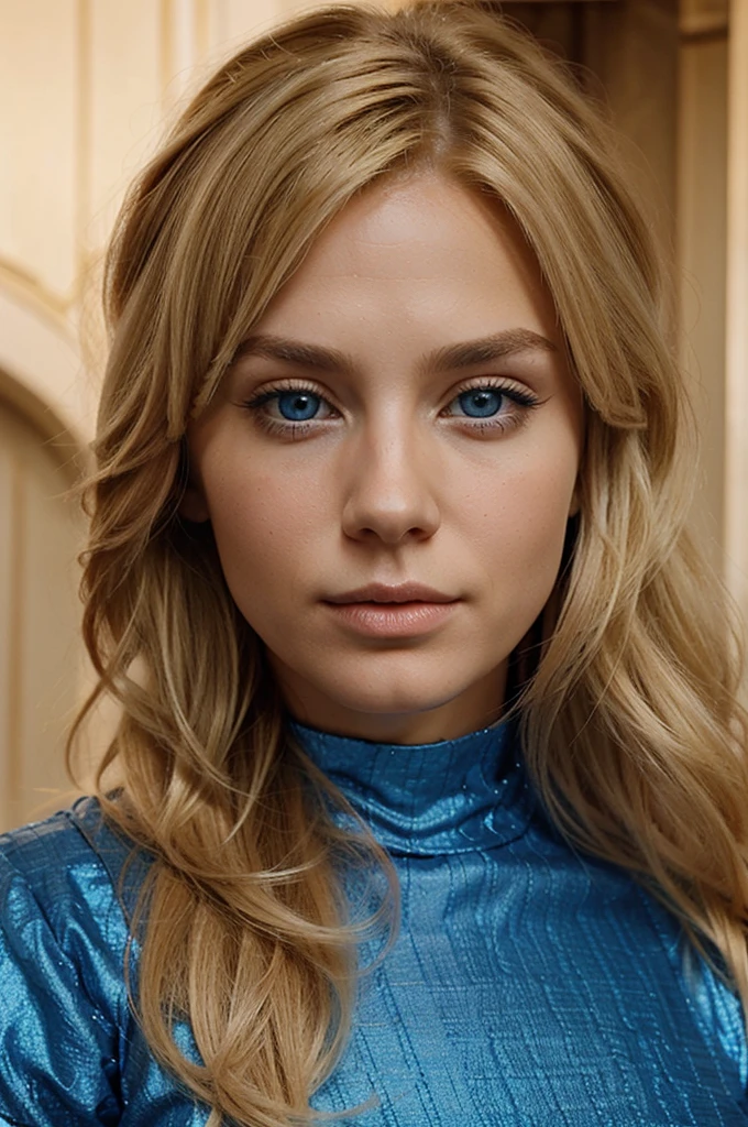 Create a young blonde-haired, blue-eyed Lannister woman with extravagant hairstyles 