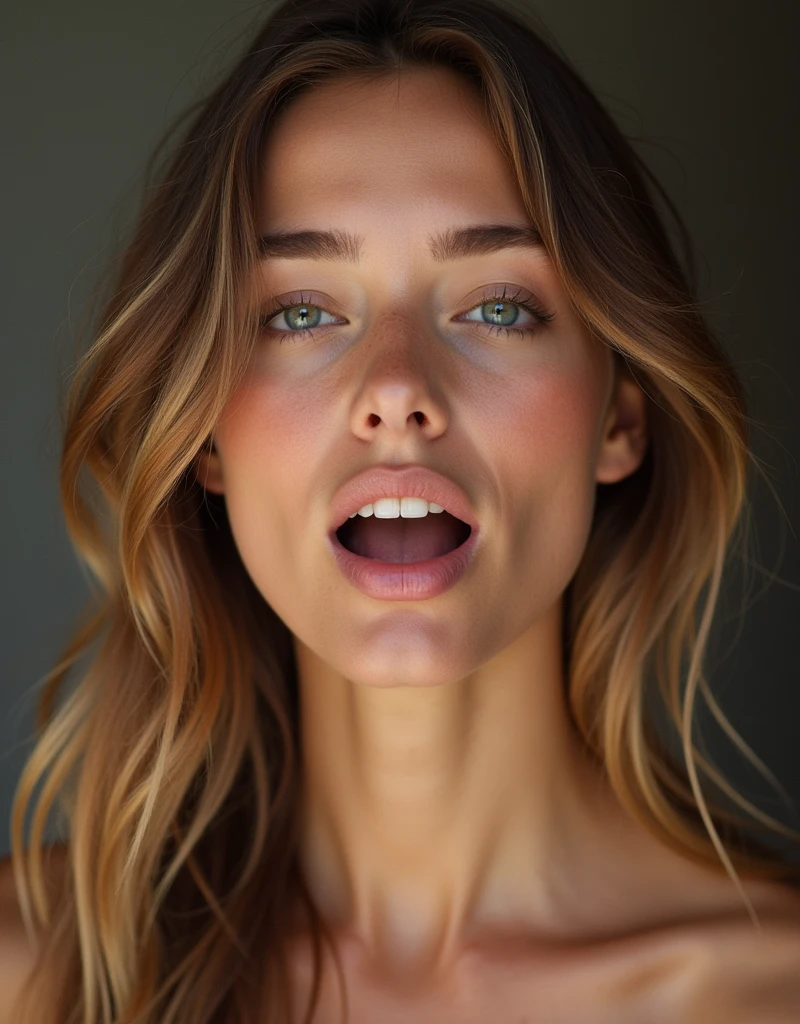 face of 16 year old model Victoria's secret with mouth wide open