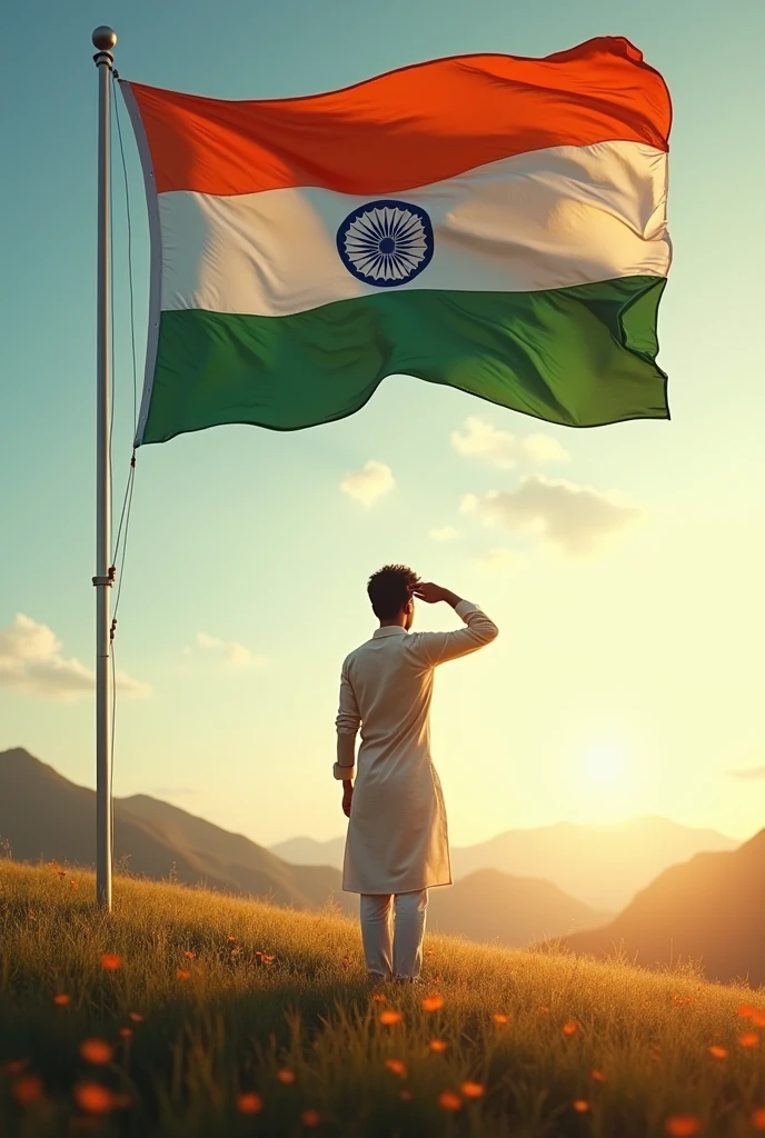 A 15 year old boy salute Indian flag 
