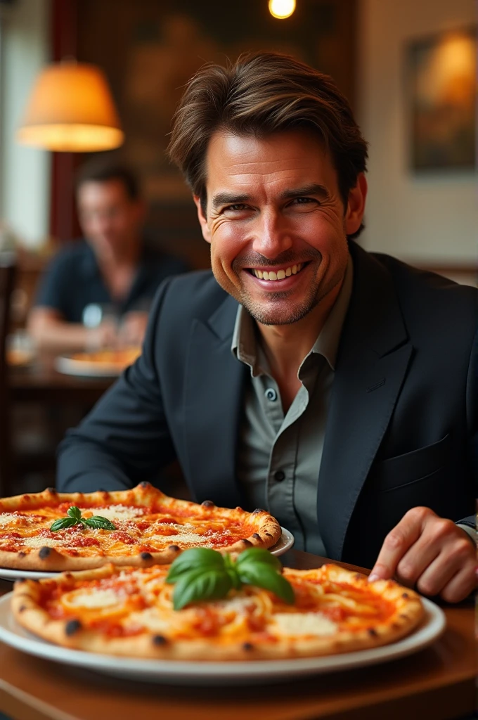 Tom Cruise eating pizza and pasta