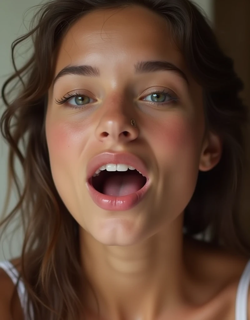 face of 16 year old model Victoria's secret with mouth wide open