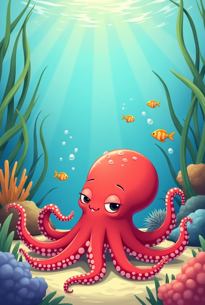 Lazy Red Octopus Cartoon