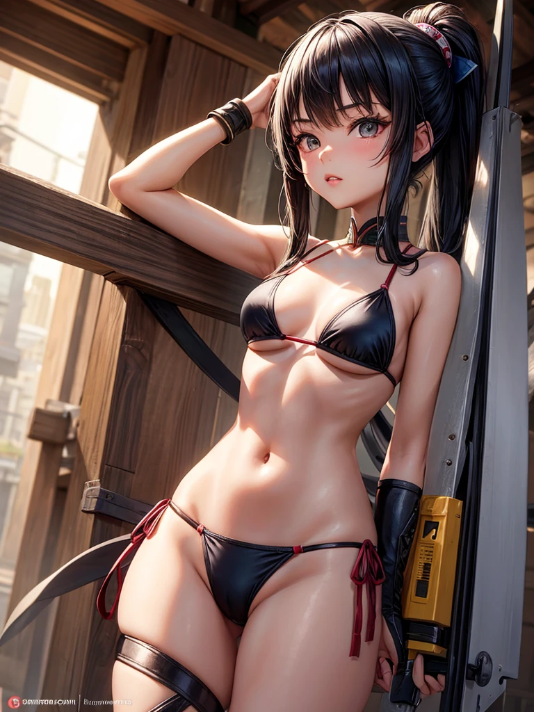 Beautiful Asian girl, 18 years old, mini bikini assassin girls, sexy lady, medium breasts, camel toe, little blade in hand,