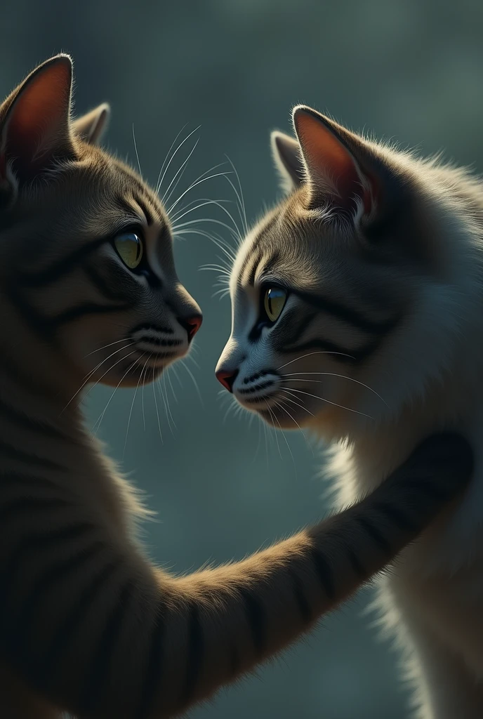 Female cat crying and male cat shocked