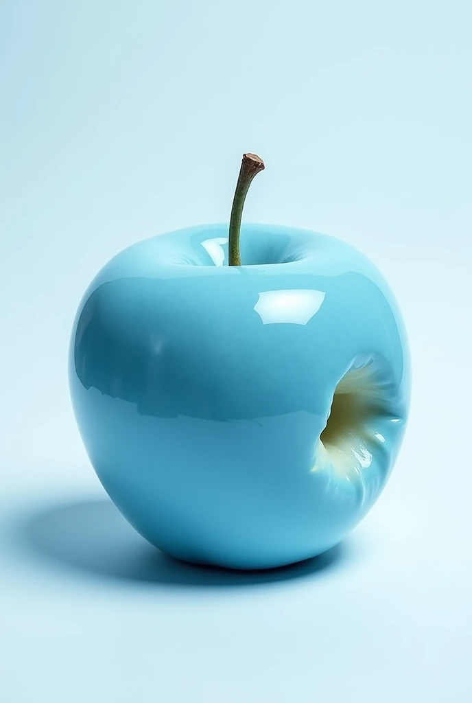A blue apple with a bite taken out of it on a white getty images stock photo background