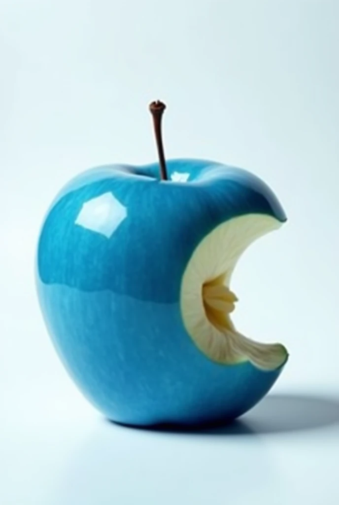 A blue apple with a bite taken out of it on a white getty images stock photo background