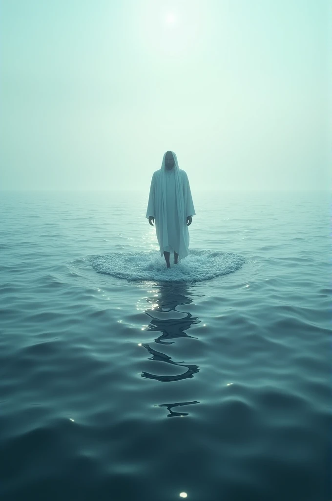 A man walk on sea
