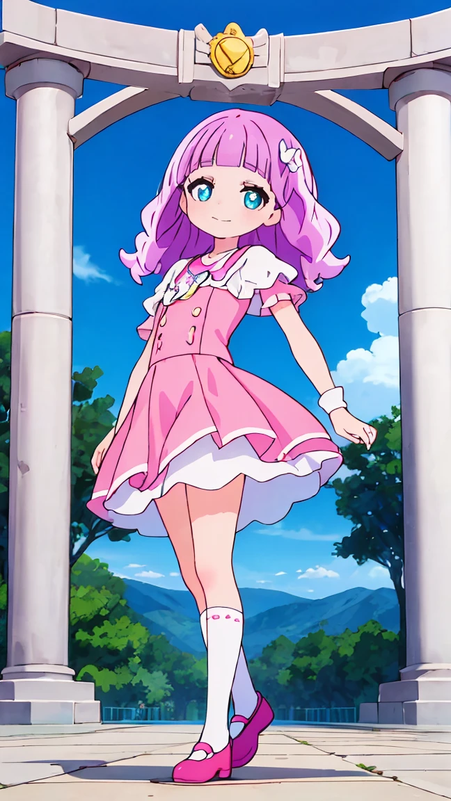 (8k、Ultra-high resolution、Highest quality、Ultra-high resolution、Official Art:1.5,Official Art),(Watching the audience), alone, smile, ((Pink Knee Socks)),(standing/Are standing in honor),Beautiful Hair, Beautiful Face, Beautiful and beautiful eyes, Beautiful clavicle, Beautiful body, Beautiful legs, Beautiful fingers, 
(Beautiful views),smile),((front:1.5)), Bangs straight,blue sky,El-chan (Hirogaru Sky! Precure),(((Cute official uniform))),low length,