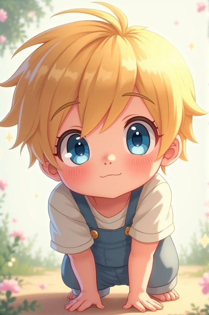 with blond hair and blue eyes bend over cute anime style