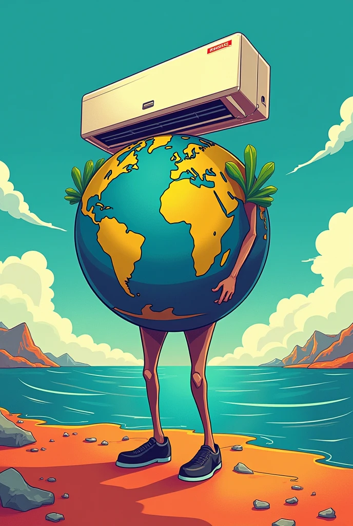 Forgot to turn off the air conditioner　Global environmental protection　An illustration　pop　