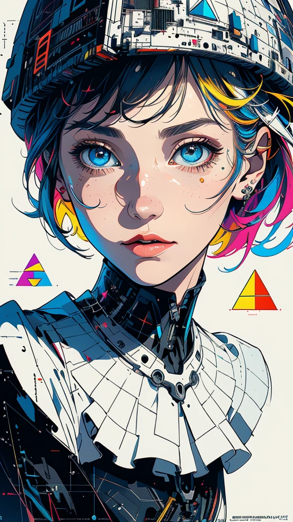 (((masterpiece, highest quality))),(((solo:1.2))),(((1girl:1.2))),32k wallpaper, very detailed, poster, vintage science fiction,(((((geometric cinematic movie poster))))), (bauhaus), shape,(((abstract))),(mid century modern),movie poster,(((((portfolio))))),(((((Close-up))))),(((((bust up))))),((((more various angle)))),(((highlight))),Vast landscape,((((heterochromia)))),(((complete. detailed face))),(((Extremely talented))),(((most complecated machine))),Colorful color scheme