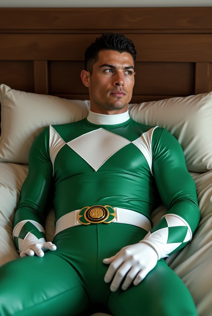 Cr7 with the green ranger mighty morphin suit lying on a bed (without helmet) great package