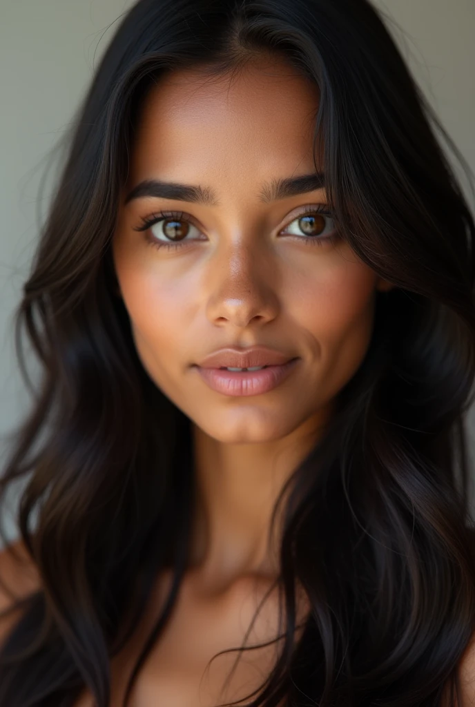 face of good looking light skinned indian girl with long hair