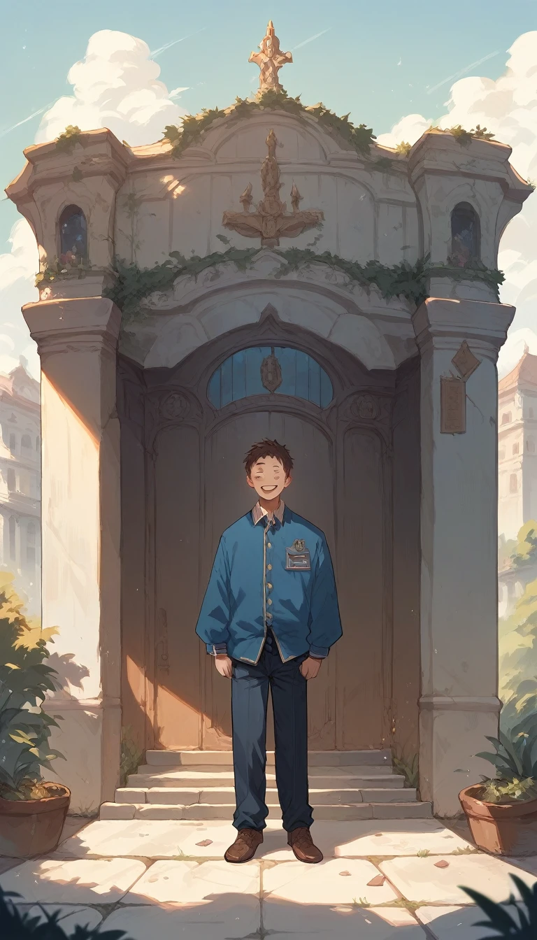 High resolution, masterpiece, Anatomically correct, Shortcuts, Brown Hair, smile, View from the outside, One boy,Full Body