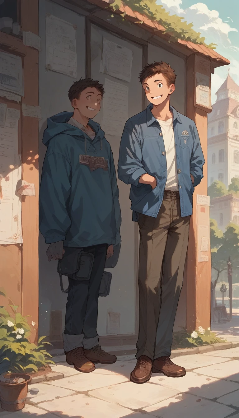 High resolution, masterpiece, Anatomically correct, Shortcuts, Brown Hair, smile, View from the outside, One boy,Full Body