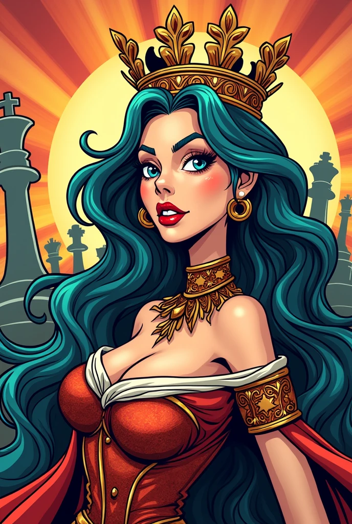 Chess pieces drawn. a comic. Characters.
queen