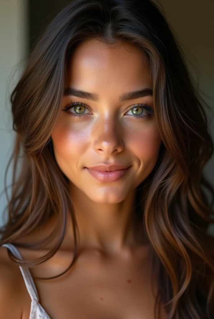 face of good young looking tanned skinned girl with long hair