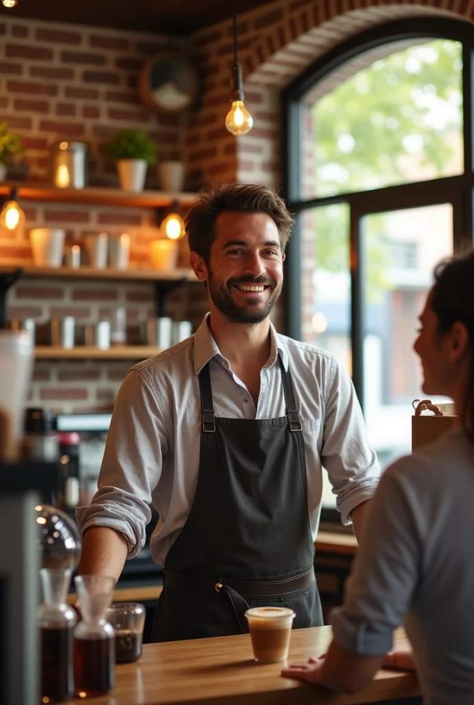 A young, handsome coffee shop owner