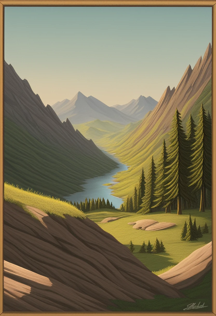 impressive painting of a mountain with trees and water, a detailed painting by Petros Afshar, shutterstock contest winner, environmental art, detailed painting, outlined art, 2d game art, isolated background for logo, strong contours, logo design
