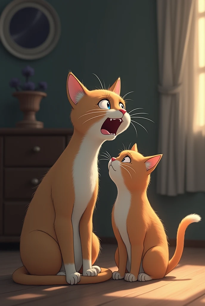 Female cat crying to much and male cat watching him sadly