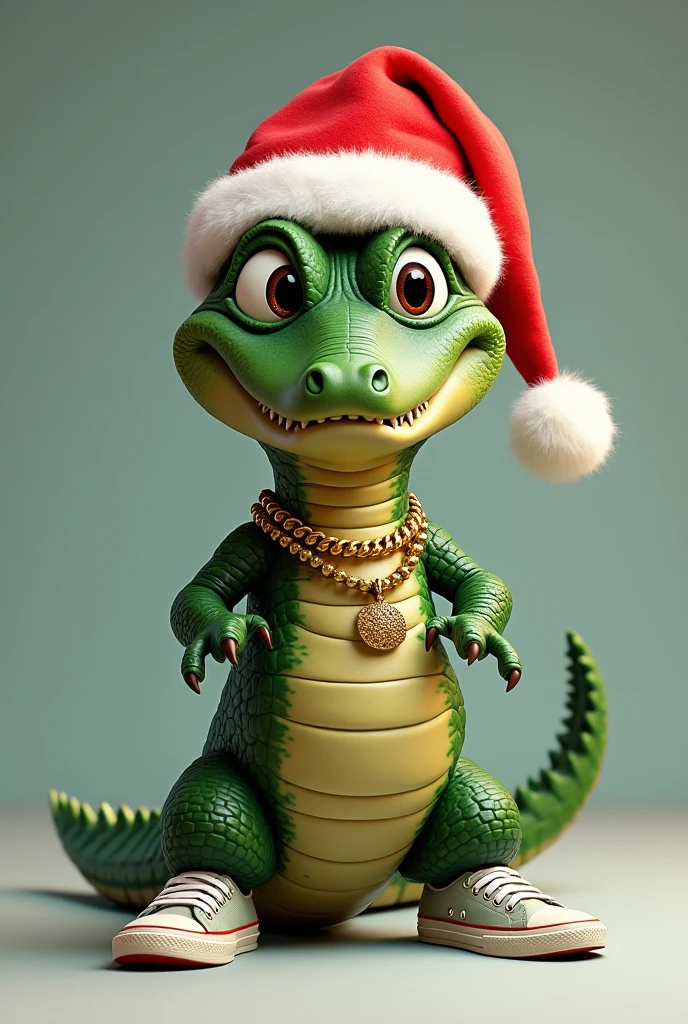 Crocodile with Santa hat Gold chain and tennis shoes