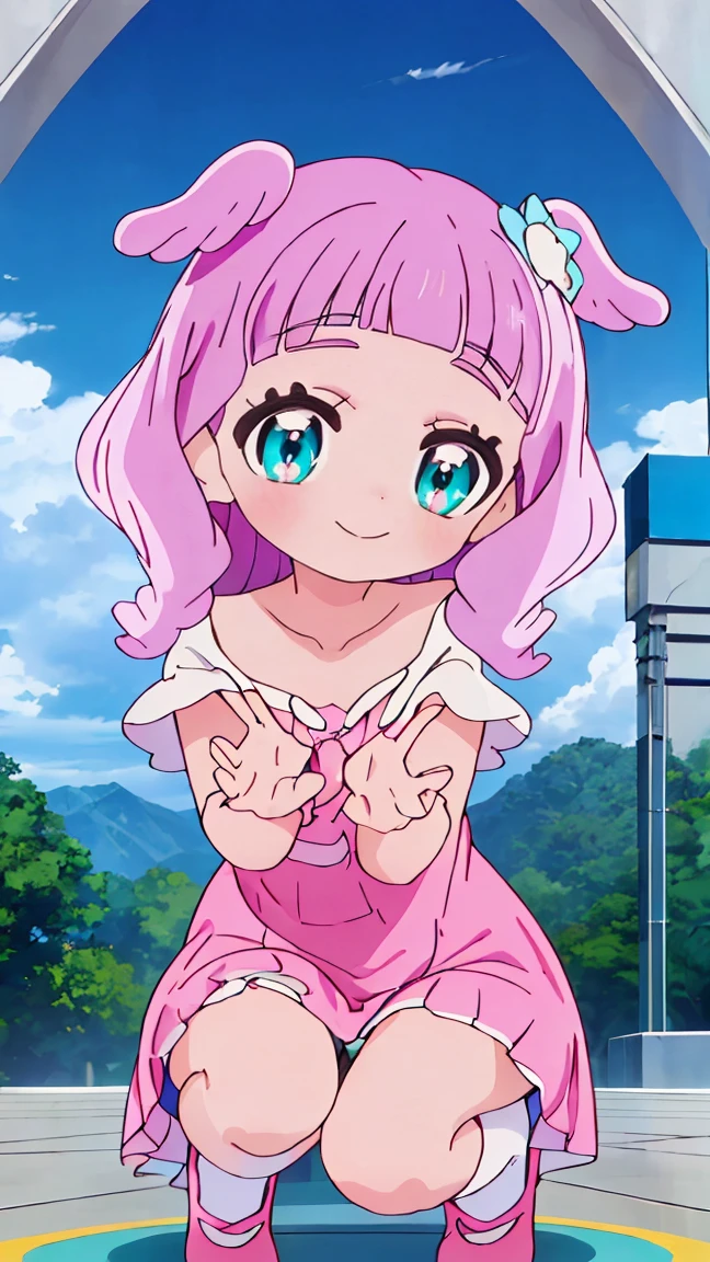(8k、Ultra-high resolution、Highest quality、Ultra-high resolution、Official Art:1.5,Official Art),(Watching the audience), alone, smile, ((Pink Knee Socks)),Beautiful Hair, Beautiful Face, Beautiful and beautiful eyes, Beautiful clavicle, Beautiful body, Beautiful legs, Beautiful fingers,
(Beautiful views),smile),((front:1.5)), Bangs straight,blue sky,El-chan (Hirogaru Sky! Precure),(((Cute official uniform))),low length,(((I can see your dick))),((A penis with protruding veins)),((Showing off his dick)),(((smile))),((Extremely thick uncut penis:1.5/Beautiful big)),(squatting,open legs),medium bust,