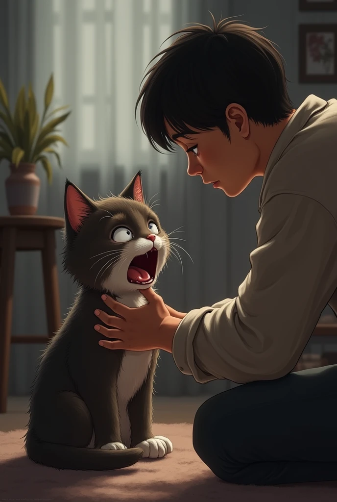 Female cat crying to much and male cat watching her sadly