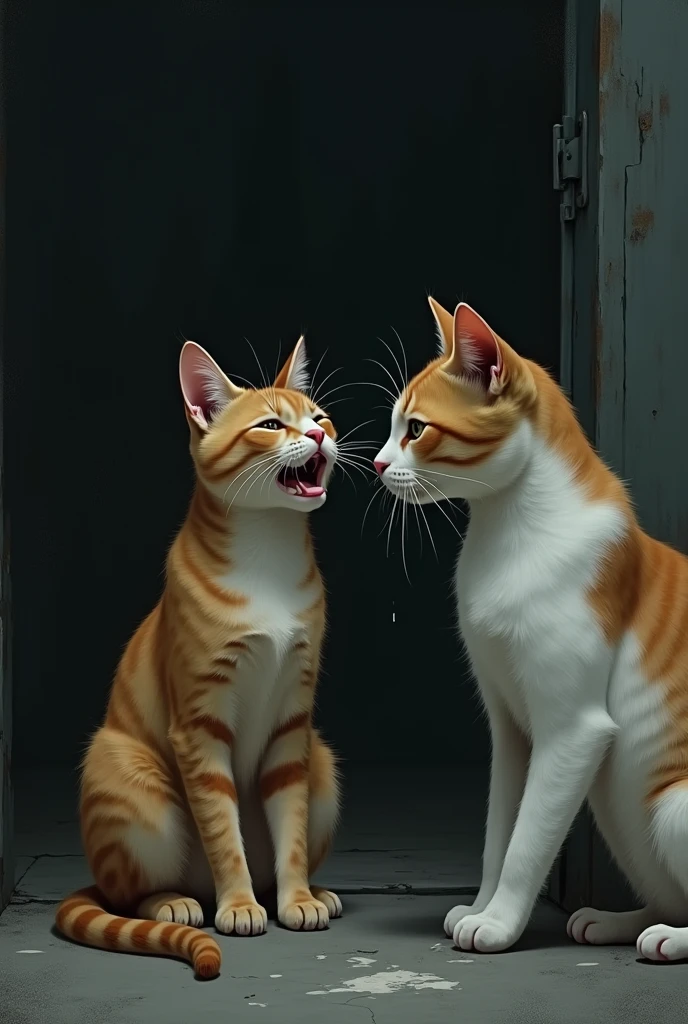 Female cat crying to much and male cat watching her sadly