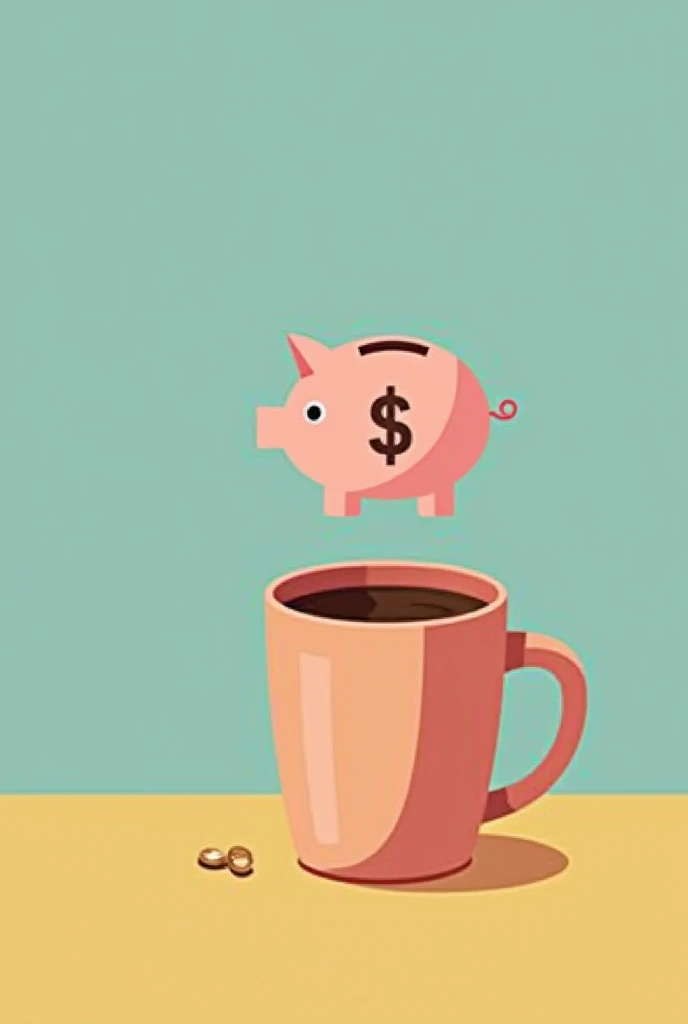 A coffee cup with a savings symbol (like a piggy bank) appears next to it.