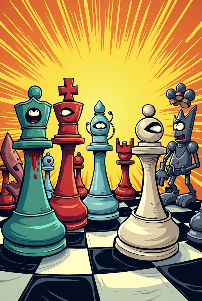 Chess pieces drawn. a comic. Characters.
First