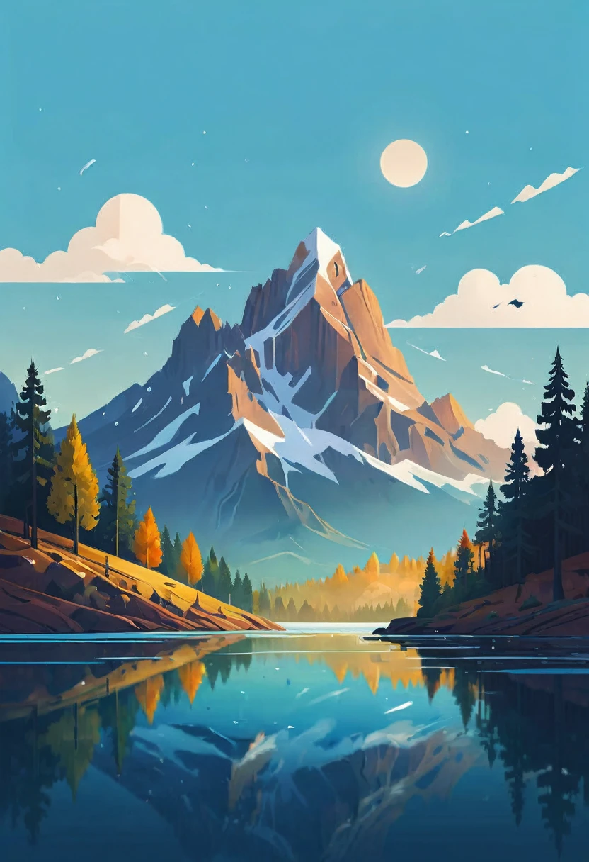 impressive painting of a mountain with trees and water, a detailed painting by Petros Afshar, shutterstock contest winner, environmental art, detailed painting, outlined art, 2d game art, isolated background for logo, strong contours, logo design