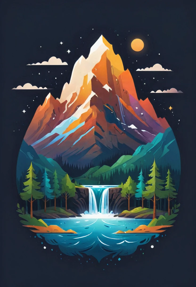 impressive painting of a mountain with trees and water, a detailed painting by Petros Afshar, shutterstock contest winner, environmental art, detailed painting, outlined art, 2d game art, isolated background for logo, strong contours, logo design