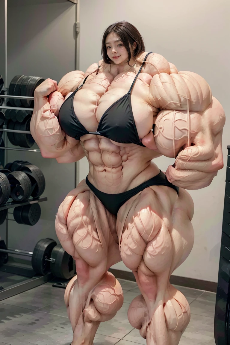 8K、Highest quality、High resolution、Very detailed、(((Bright lighting)))、Full body photo、One girl、Black Hair、(((Short Hair)))、smile、tall、(((black bikini:1.5)))、(((female bodybuilder:1.5)))、(((Big Tituscular)))、(((Hyper huge Muscle:1.5)))、(((Incredibly large muscles:1.5)))、(((Extremely large muscles:1.5)))、huge、(((Huge body:1.5)))、((Long legs))、(((very thick paws)))、(((Expanding Body)))、(((Huge body)))、(((An immeasurably large body:1.5)))、(((Very small face)))、(((Unusually developed super huge breasts:1.5)))、(((Super Heavy Muscle:1.5)))、(((Hyper Heavyweight Muscle:1.5)))、(((Super huge body:1.5)))、(((Unreasonably small face:1.5)))、(((An extraordinary large body:1.5)))