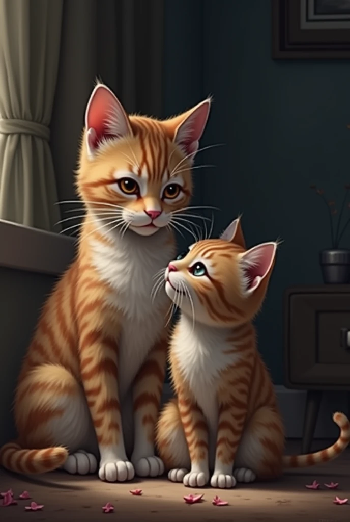 Female cat crying to much and male cat seeing her tears