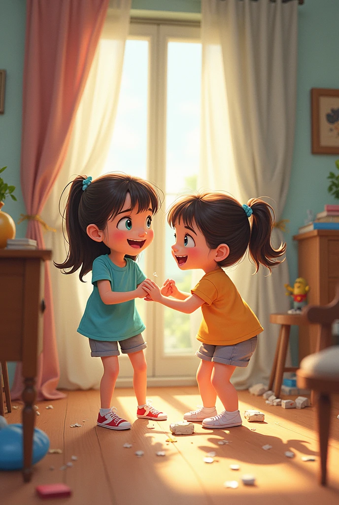 Twin girls behave yourself in home