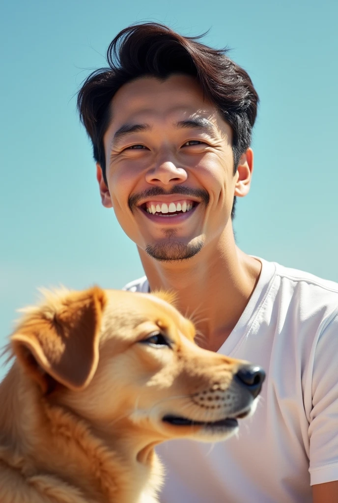 Man, refreshing, 30s, smiling, dog lover, beardless, Japanese, well-built, short-haired

