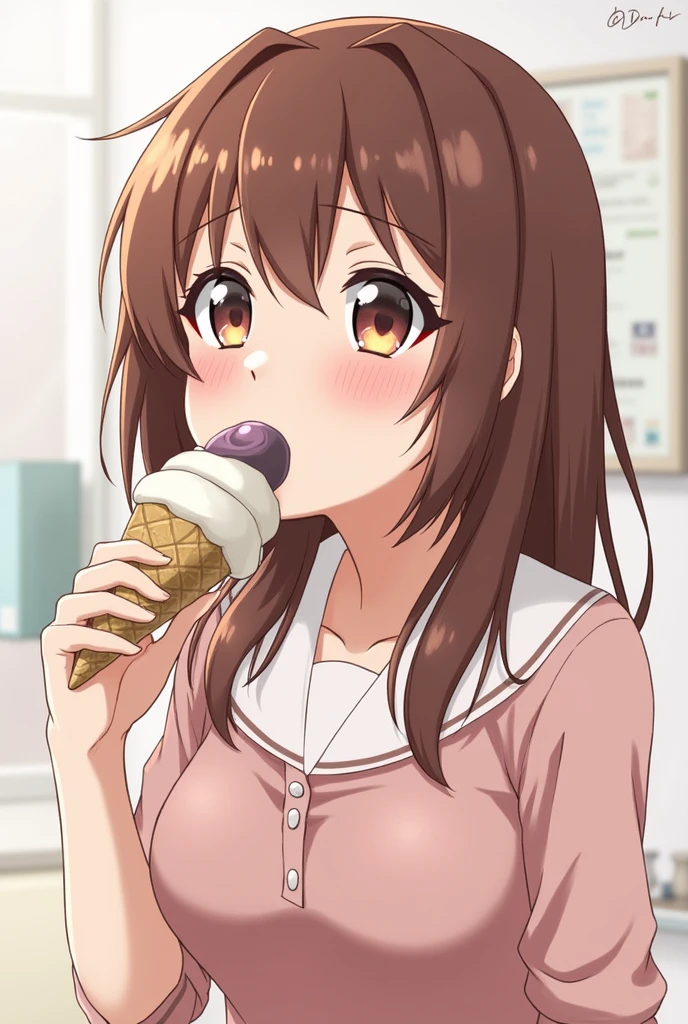 Horny anime girl sucking on ice cream