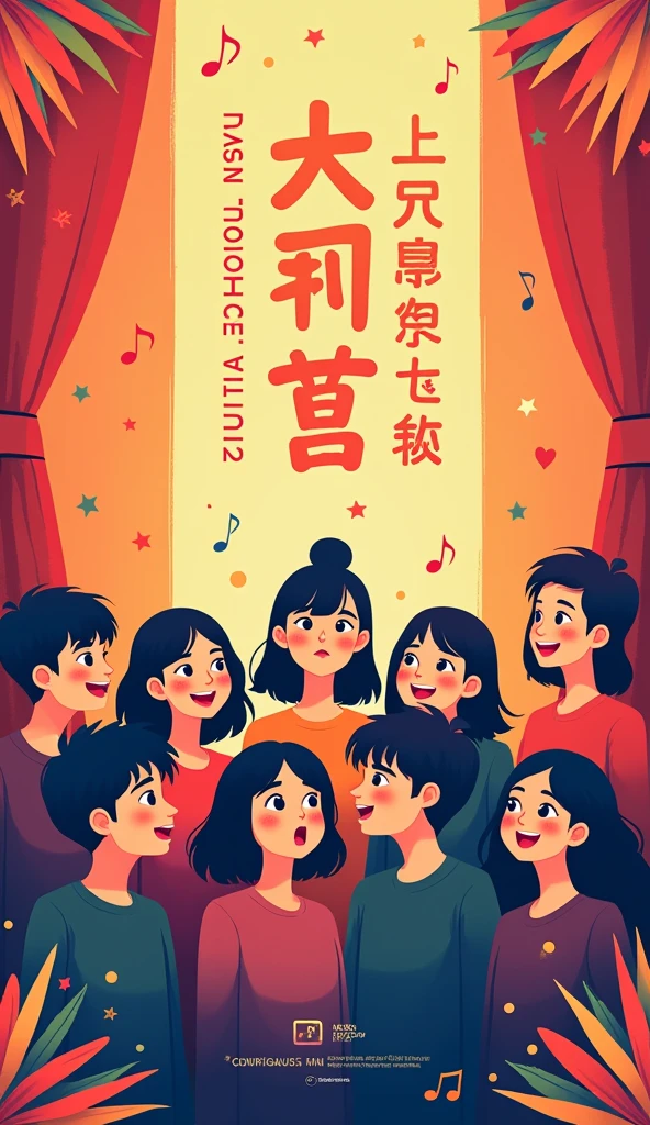 Junior high school cultural festival poster。Chorus theme。A simple yet eye-catching composition。