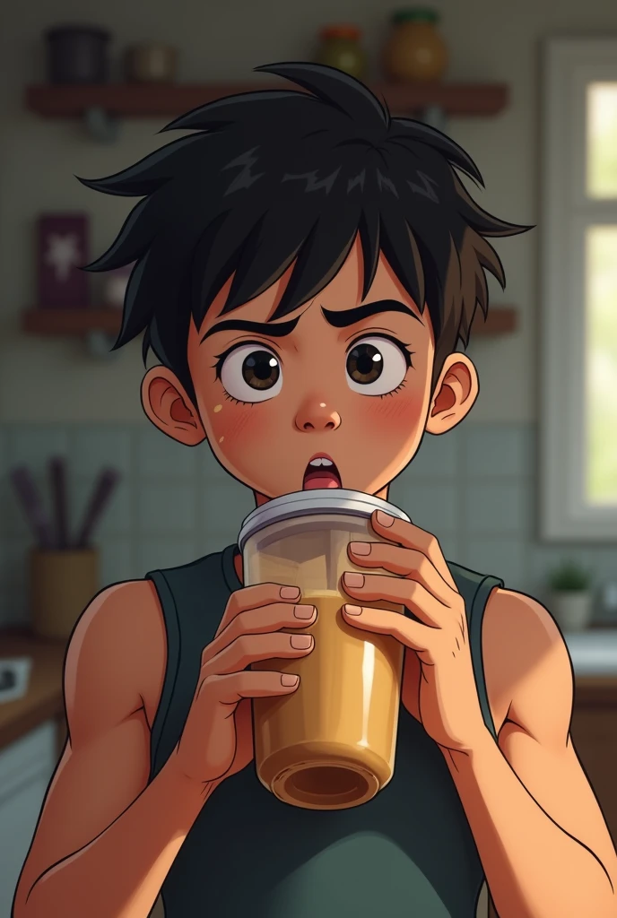 Boy 14 year eat protein shake and muscle growth