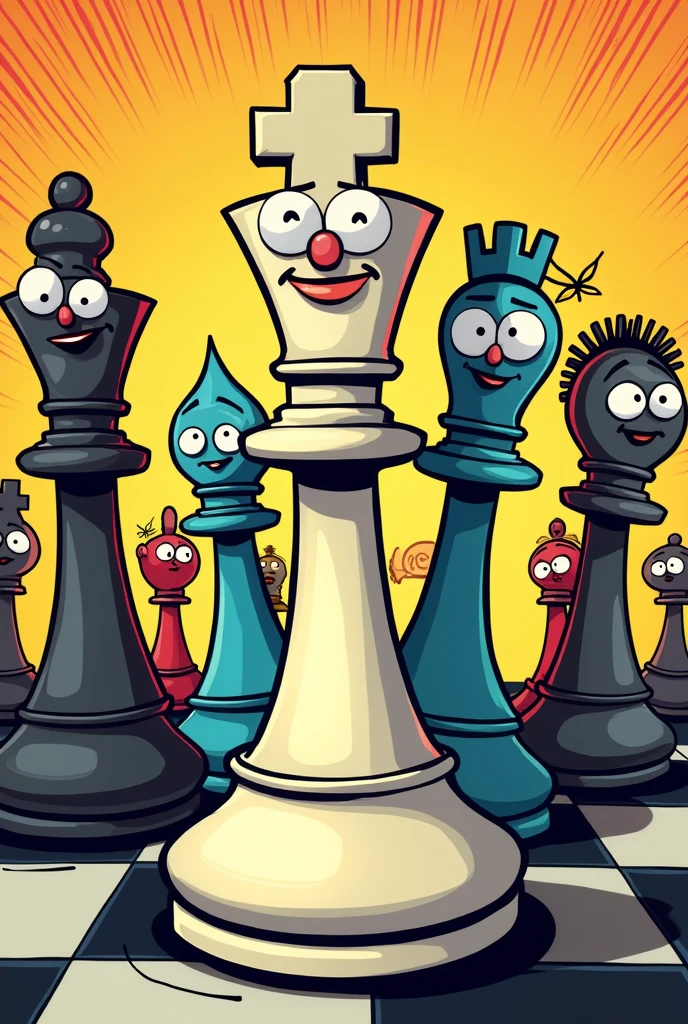 Chess pieces drawn. a comic. Characters. Beautiful Faces Officer
