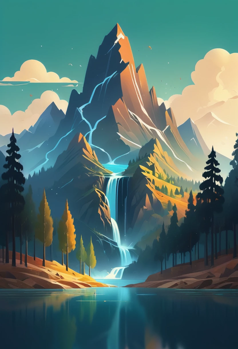 impressive painting of a mountain with trees and water, a detailed painting by Petros Afshar, shutterstock contest winner, environmental art, detailed painting, outlined art, 2d game art, isolated background for logo, strong contours, logo design
