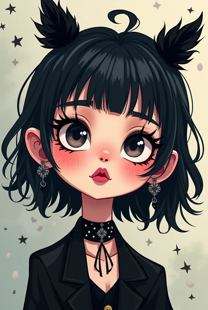 Cartoonish goth girl in god mood