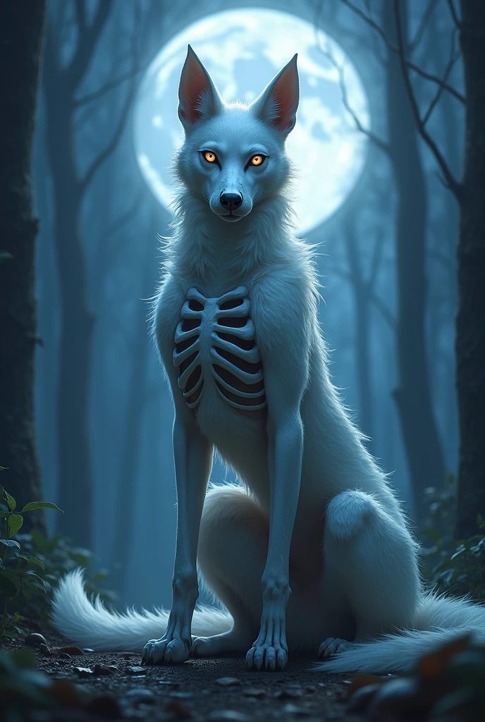 Beautiful Furry fursona female skulldog, night time