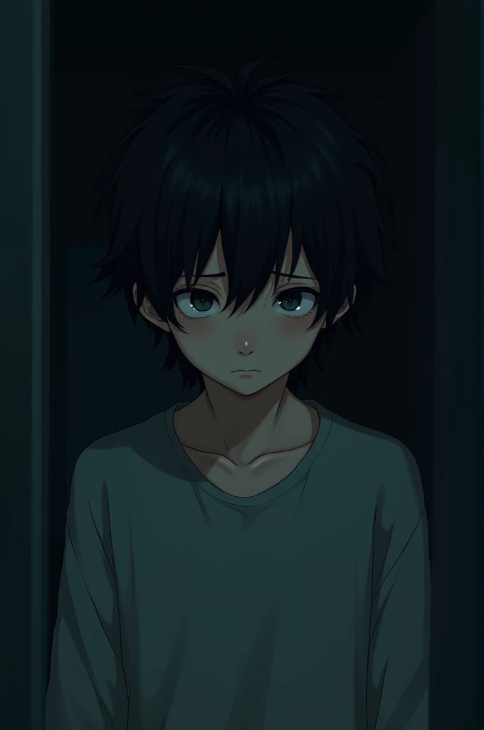 Anime sad boy in dark